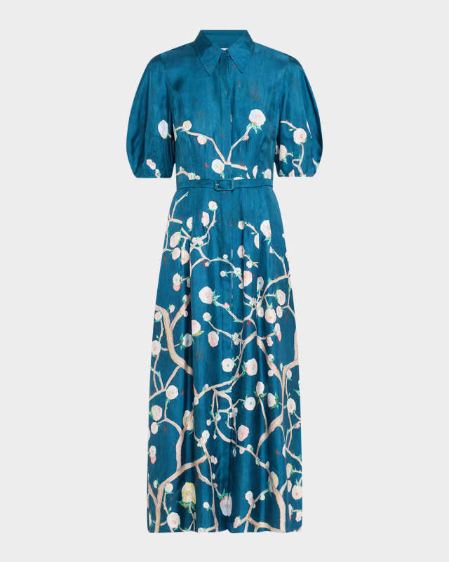Maude Floral Pleated Midi Shirtdress With Belt